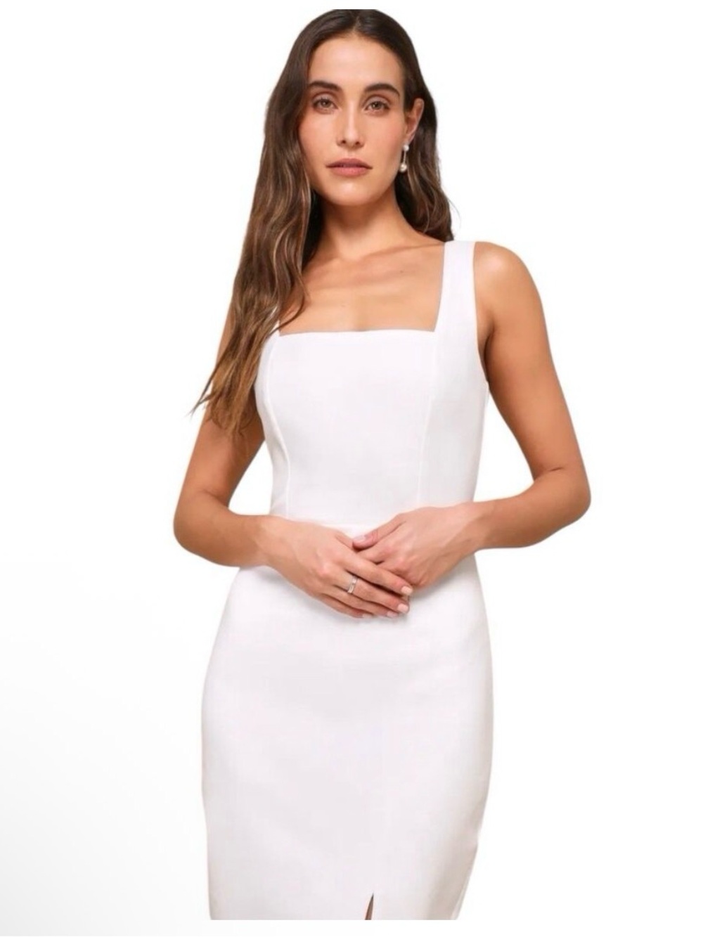 Lulus Baby You’re the One White Square-Neck Midi Dress